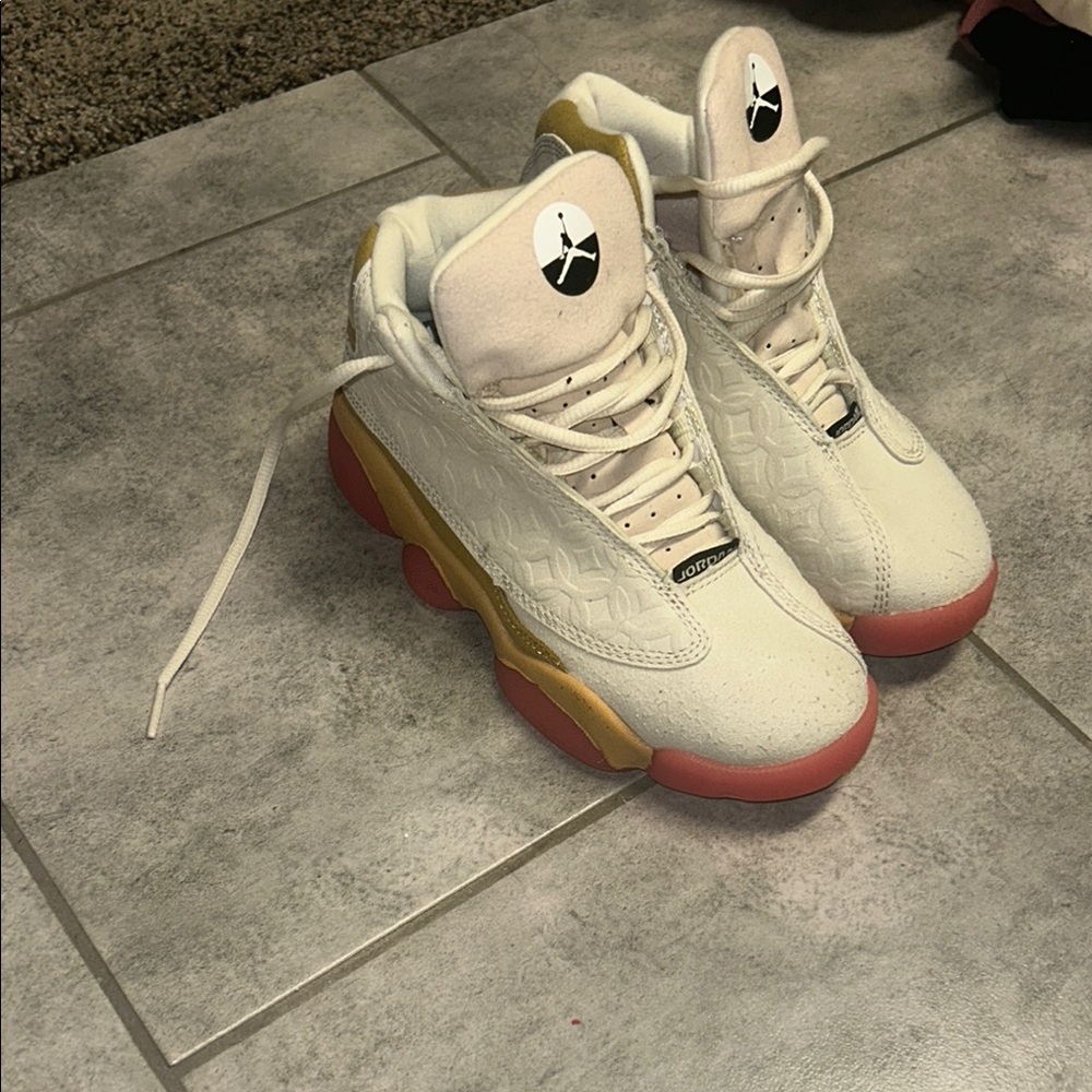 Jordan Kids Sneakers in White, Gold, and Pink